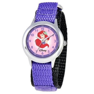 612-266 - Disney Mid-Size Kids Time Teacher Japanese Quartz Pink Dial Princess Purple Nylon Strap Watch