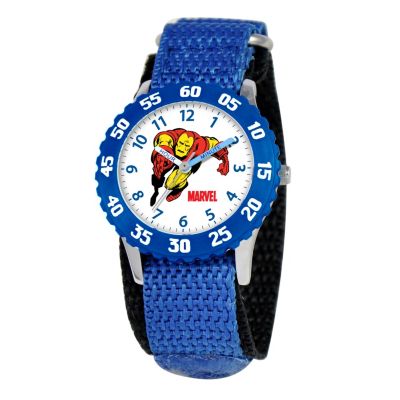 612-286 - Marvel Iron Man Mid-Size Kids Time Teacher Japanese Quartz Blue Nylon Strap Watch