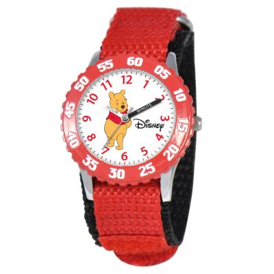 612-324 - Disney Pooh & Friends Mid-Size Kids Time Teacher Japanese Quartz Red Nylon Strap Watch