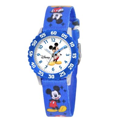 612-646 - Disney Kid's Mickey Mouse Time Teacher Quartz Blue Woven Strap Watch 