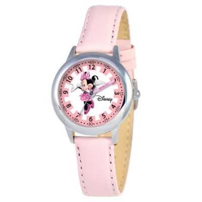 612-648 - Disney Kid's Minnie Mouse Time Teacher Quartz Pink Leather Strap Watch