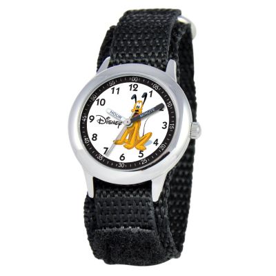 612-666 - Disney Kid's Pluto Time Teacher Quartz Black Nylon Strap Watch 