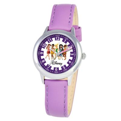 612-706 - Disney Kid's Tinker Bell & Friends Time Teacher Quartz Purple Leather Strap Watch
