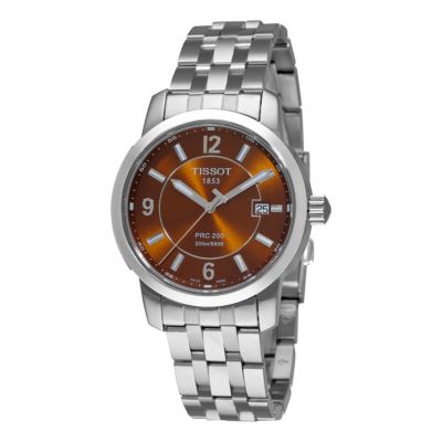 612-831 - Tissot Men's PRC 200 Swiss Quartz Brown Dial Stainless Steel Bracelet Watch 