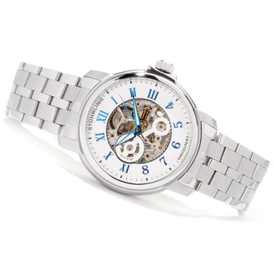 612-912 - Stuhrling Original Men's King Lear Skeleton Automatic Stainless Steel Bracelet Watch