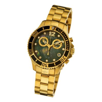 613-349 - St&uuml;hrling Original Women’s Regatta Pearl Quartz Chronograph Stainless Steel Bracelet Watch