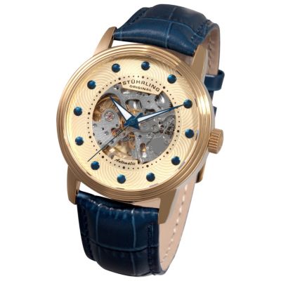 613-357 - St&uuml;hrling Original Men's Automatic Delphi Helios Leather Strap Watch