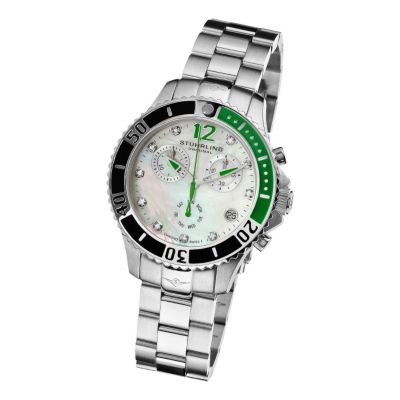 613-361 - St&uuml;hrling Original Women’s Regatta Pearl Quartz Chronograph Stainless Steel Bracelet Watch