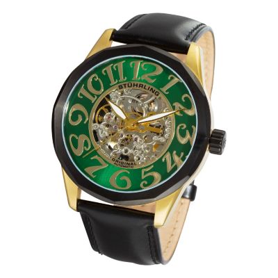 613-542 - St&uuml;hrling Original Men's Viola Automatic Mechanical Skeletonized Dial Leather Strap Watch