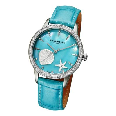 613-550 - St&uuml;hrling Original Women's Verona La Playa Quartz Crystal Accent Leather Strap Watch