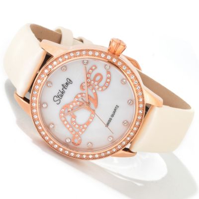613-682 - Stuhrling Original Women's Hope Collection Leather Strap Watch Made w/ Swarovski Elements