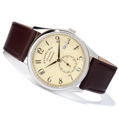 STUHRLING ORIGINAL MEN'S CUVETTE CLASSIC LEATHER STRAP WATCH