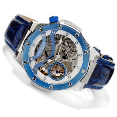 STUHRLING ORIGINAL MEN'S TRU APOCALYPSE MECHANICAL SKELETON LEATHER STRAP WATCH