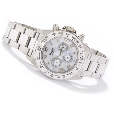 613-889 - Stauer Men's Chrome Monaco Automatic Stainless Steel Bracelet Watch
