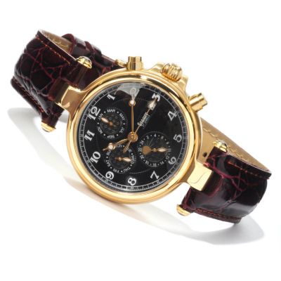 613-910 - Stauer Men's 22K Fused Noire Automatic Leather Strap Watch