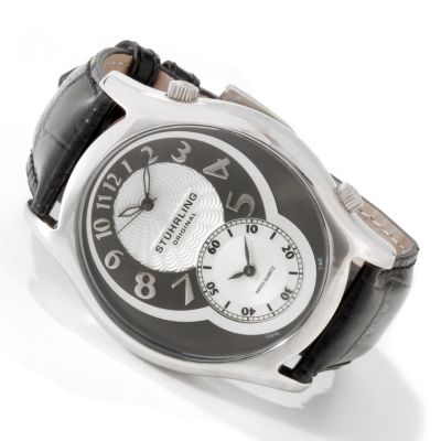 STUHRLING ORIGINAL KENSINGTON GRAND DUAL TIME LEATHER STRAP WATCH