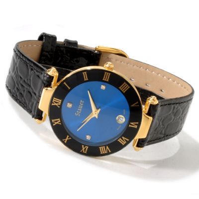 STAUER WOMEN'S MINUIT SWISS QUARTZ LEATHER STRAP WATCH