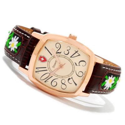 STAUER WOMEN'S EDELWEISS SWISS QUARTZ LEATHER STRAP WATCH