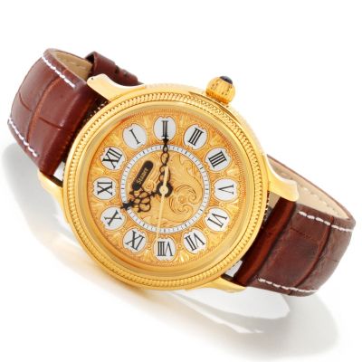 STAUER MEN'S 1860 ORMOLU QUARTZ LEATHER STRAP WATCH
