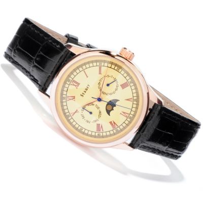 614-226 - Stauer Men's Legacy II Quartz Black Genuine Leather Strap Watch