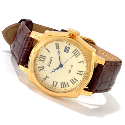 614-285 - Stauer Men's Volta Automatic Quartz Exhibition Back Leather Strap Watch