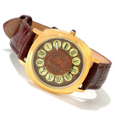 Stauer Men's Naissus Quartz Roman Coin Leather Strap Watch