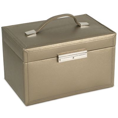 614-393 - Wolf Designs Queen's Court 28 Compartments 6.75" Saffiano Leather Jewelry Case 
