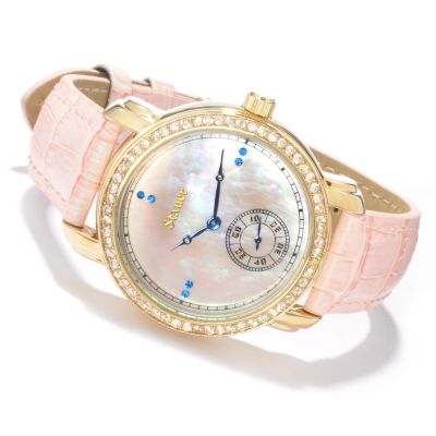 614-398 - Stauer Women's Vellamo Quartz Mother-of-Pearl Dial Leather Strap Watch