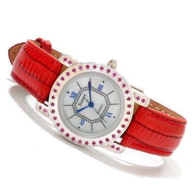 STAUER WOMEN'S VALA RUBY BEZEL STRAP WATCH