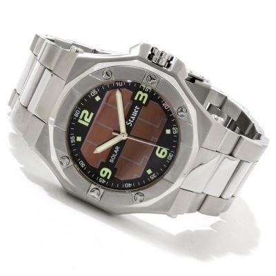 614-582 - Stauer Men's Helios Quartz Solar Powered Stainless Steel Bracelet Watch