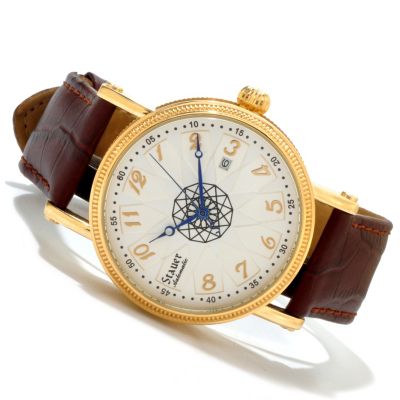 614-622 - STAUER MEN'S SOLSTIC STAINLESS STEEL CASE LEATHER STRAP WATCH