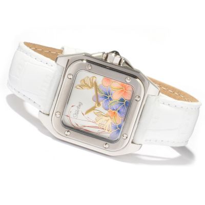 STUHRLING ORIGINAL WOMEN'S PERDITA SQUARE QUARTZ LEATHER STRAP FASION WATCH