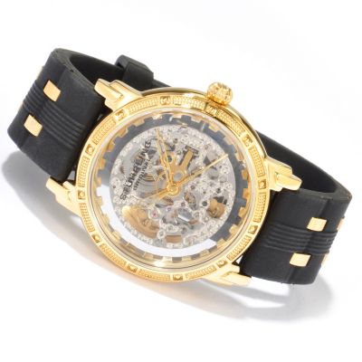 STUHRLING ORIGINAL MEN'S WINCHESTER CAVALIER SKELETON AUTOMATIC RUBBER STRAP WATCH