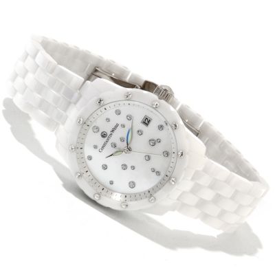 Constantin Weisz Ladies Crystal Accented Ceramic Automatic Bracelet Watch