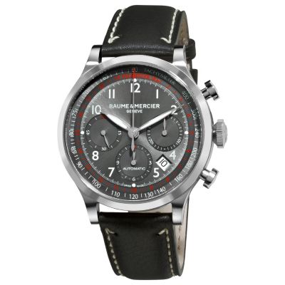 616-539 - Baume & Mercier Men's Capeland Swiss Made Automatic Chronograph Black Leather Strap Watch