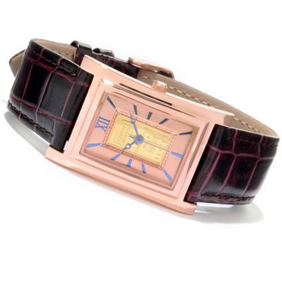 616-673 - Stauer Mid-Size Alta Swiss Quartz Gold Ingot IP Stainless Steel Leather Strap Watch