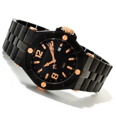 RENATO MENS WILDE BEAST BLACK IP BRACELET WATCH