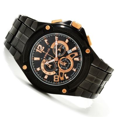 RENATO MENS ROUND COUGAR CHRONOGRAPH BLACK/ROSETONE BRACELET WATCH