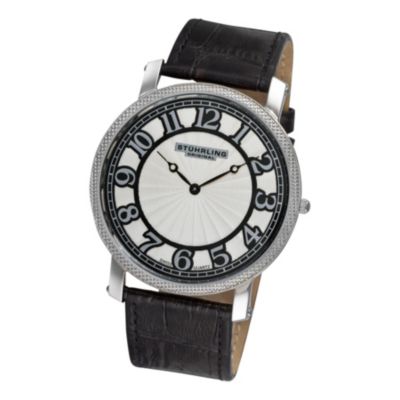 616-815 - St&uuml;hrling Original Men's Hyperion Quartz Leather Strap Watch