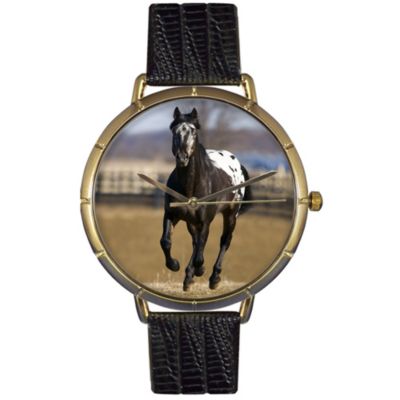 616-858 - Whimsical Watches Women's Japanese Quartz Appaloosa Horse Black Leather Strap Watch