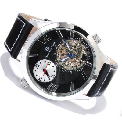 CONSTANTIN WEISZ MEN'S DUAL TIME OPEN HEART STRAP WATCH