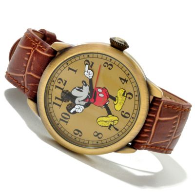 Mickey Antique Case Brown Croco Leather Strap Watch