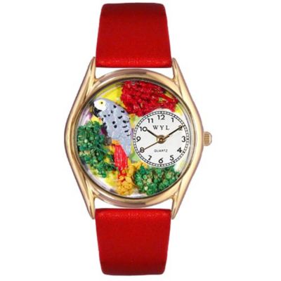 617-483 - Whimsical Watches Kid’s African Gray Parrot Quartz Leather Strap Watch