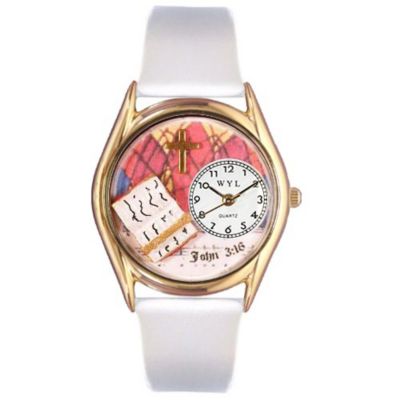 617-513 - Whimsical Watches Kids Japanese Quartz John 3:16 White Leather Strap Watch