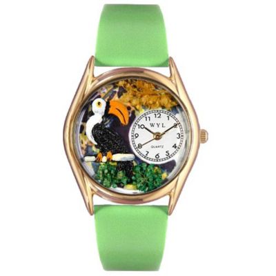 617-531 - Whimsical Watches Kids Japanese Quartz Toucan Green Leather Strap Watch
