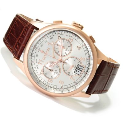 INVICTA VINTAGE SWISS BIG DATE 18K ROSE GOLD PLATED LEATHER STRAP WATCH WATCH