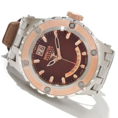 INVICTA RESERVE SPEAICALTY SUBAQUA SWISS QUARTZ RETROGRADE LEATHER STRAP WATCH