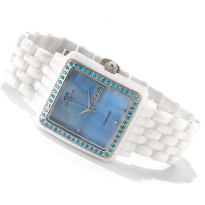 ONISS WOMEN'S SWISS CERAMIC & STAINLESS STEEL CRYSTAL ACCENT MOP BRACELET WATCH