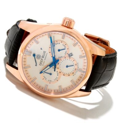 617-713 - Deep Blue Men's Fleet Admiral Automatic Calendar Stainless Steel Leather Strap Watch