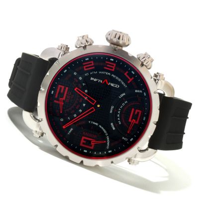 617-818 - Infrared&reg; Men's Red Marathon Swiss Mechatronic Quartz Chronograph Rubber Strap Watch